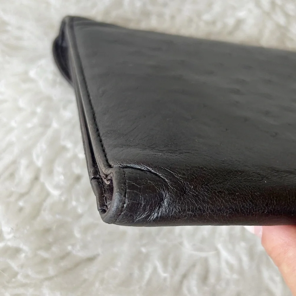 Dior Saddle Wallet Vintage Dark Brown Ostrich Leather - Picture 5 of 12